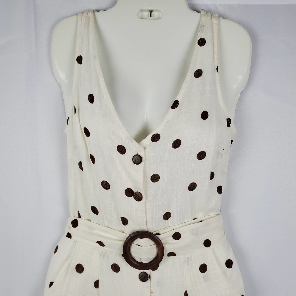 Monteau Retro Polka Dot Jumpsuit Linen Blend French Girl Aesthetic XS